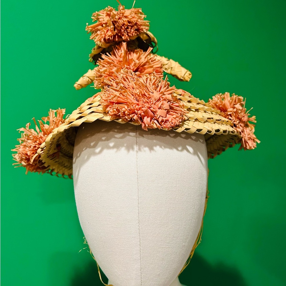1960s Souvenir Straw Hat with Orange Accents - Picture 2 of 8